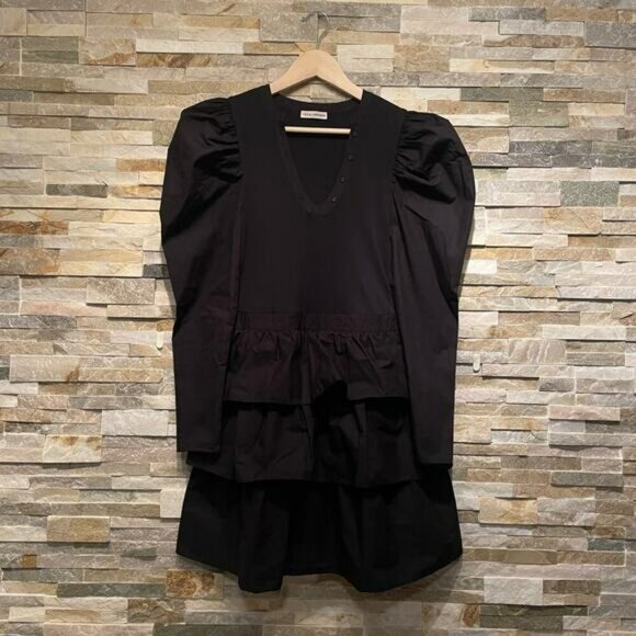RARE Ulla Johnson Little Black Dress Amiri, S | Puff Sleeves, Tiered Mini $690 - Picture 3 of 6
